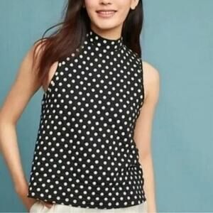 Anthropologie Postmark Black White Polka‎ Dot Quilted Mockneck Sleeveless Top